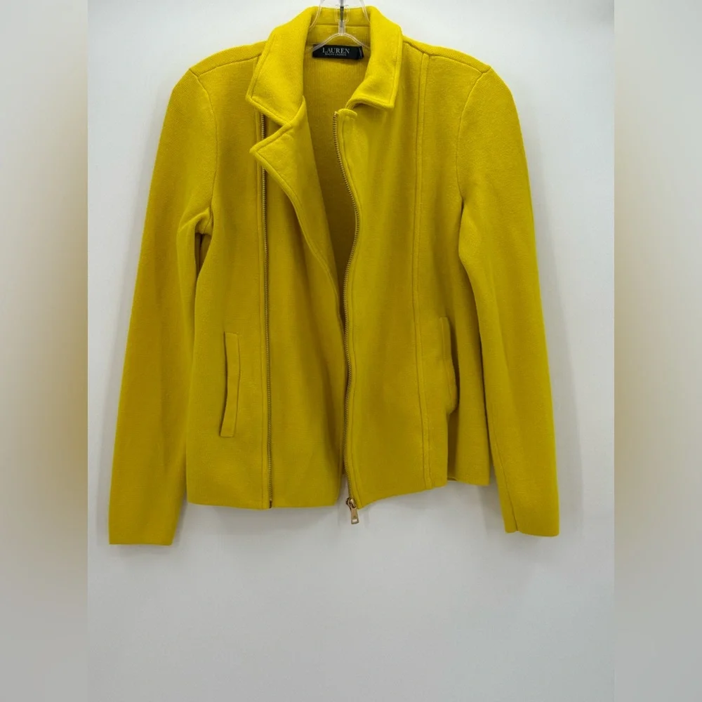 Lauren Ralph Lauren Cotton-Blend Moto Asymmetrical Zip Tailored Jacket SZ-M - Picture 12 of 16